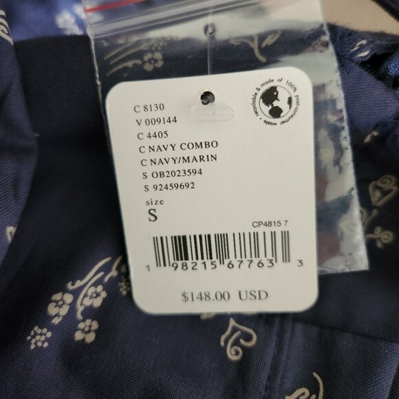 NWT size SMALL Free People BEASLEY Mini dress cotton navy floral collared blue - Picture 3 of 16